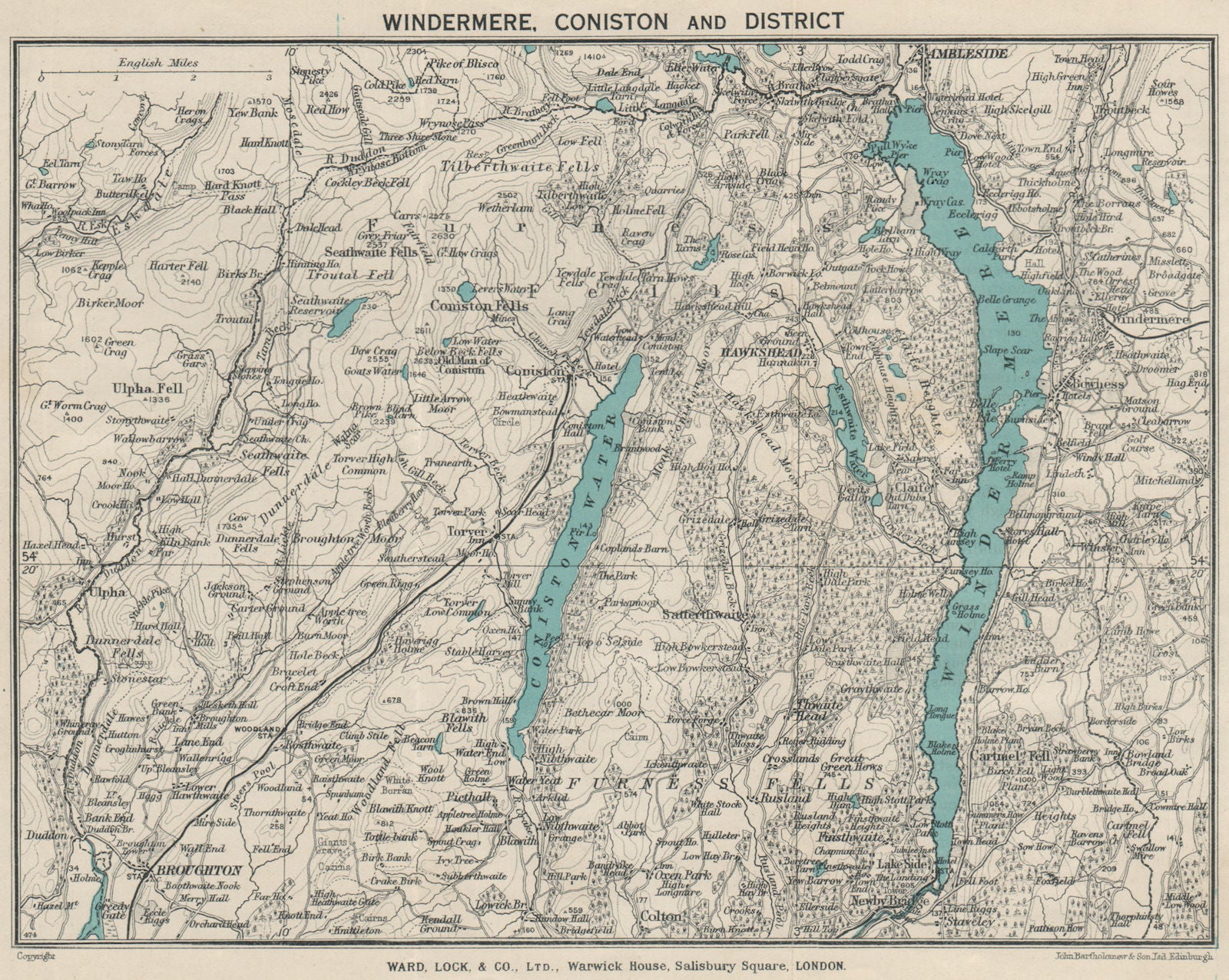 WINDERMERE & CONISTON WATER. Ambleside Lake District Cumbria. WARD LOCK 1934 map